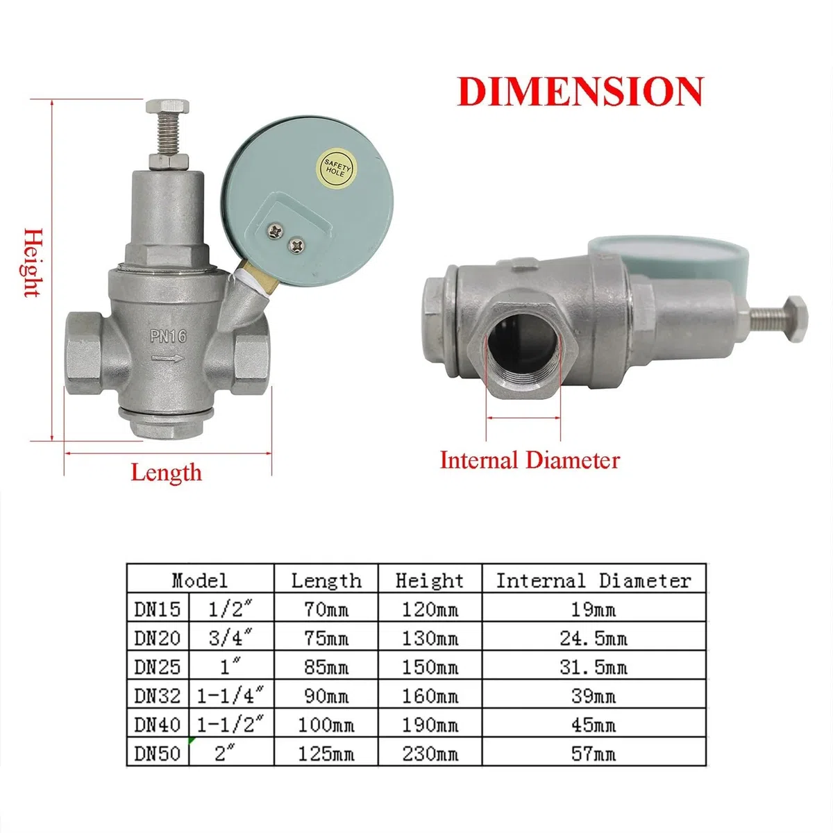 Válvula reductora de presión ajustable - 1/2 3/4 1 1-1/4 1-1/2 2 pulgadas Acero inoxidable sin plomo reguladora agua